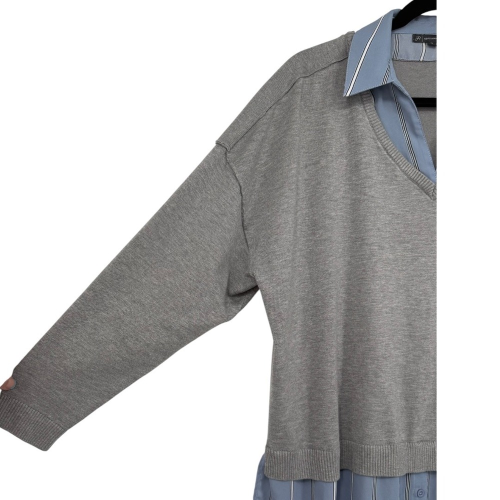 Adrianna Papell Womens 2-in-1 Mixed Media Layered Sweater Top Gray Blue Size 2X - Picture 12 of 14